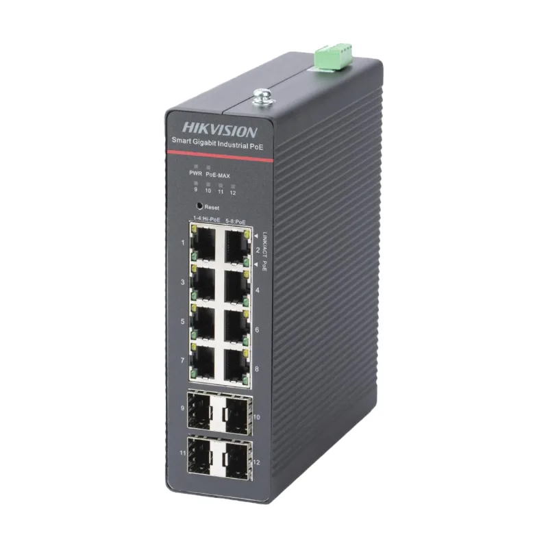 Switch Gigabit PoE+ Industrial Hikvision DS-3T1512HP-SI-8P4F