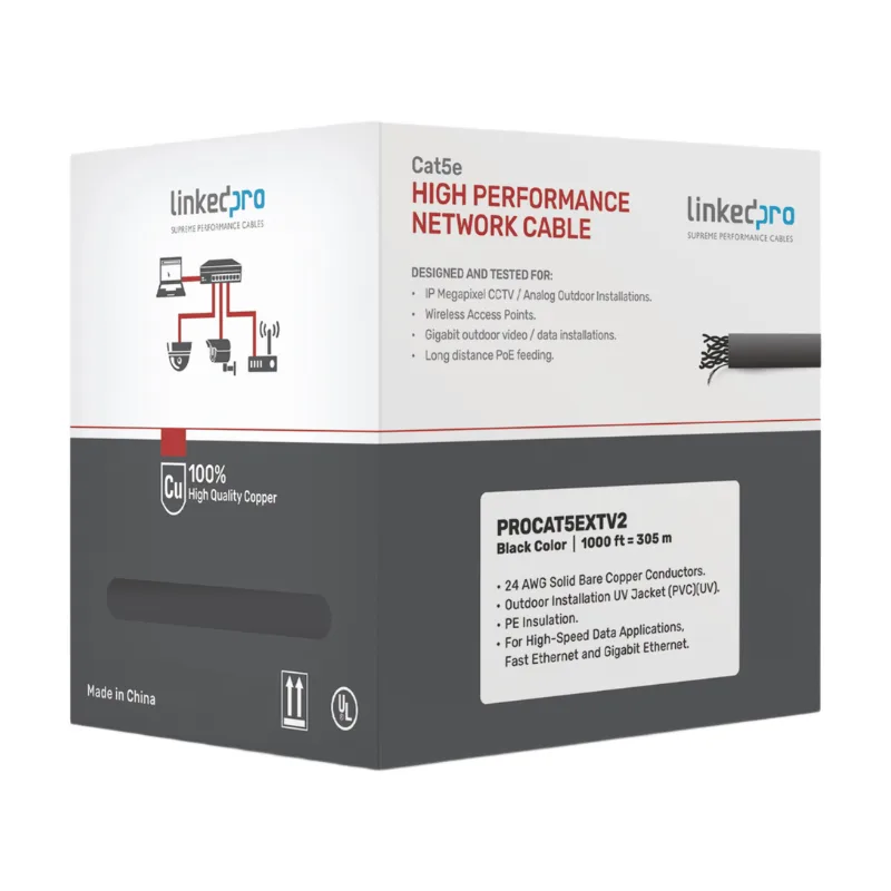 Bobina de cable de 305 m, Cat5e , FTP, blindado, para intemperie, color negro, UL, para... LinkedPro PRO-CAT-5-EXT-V2
