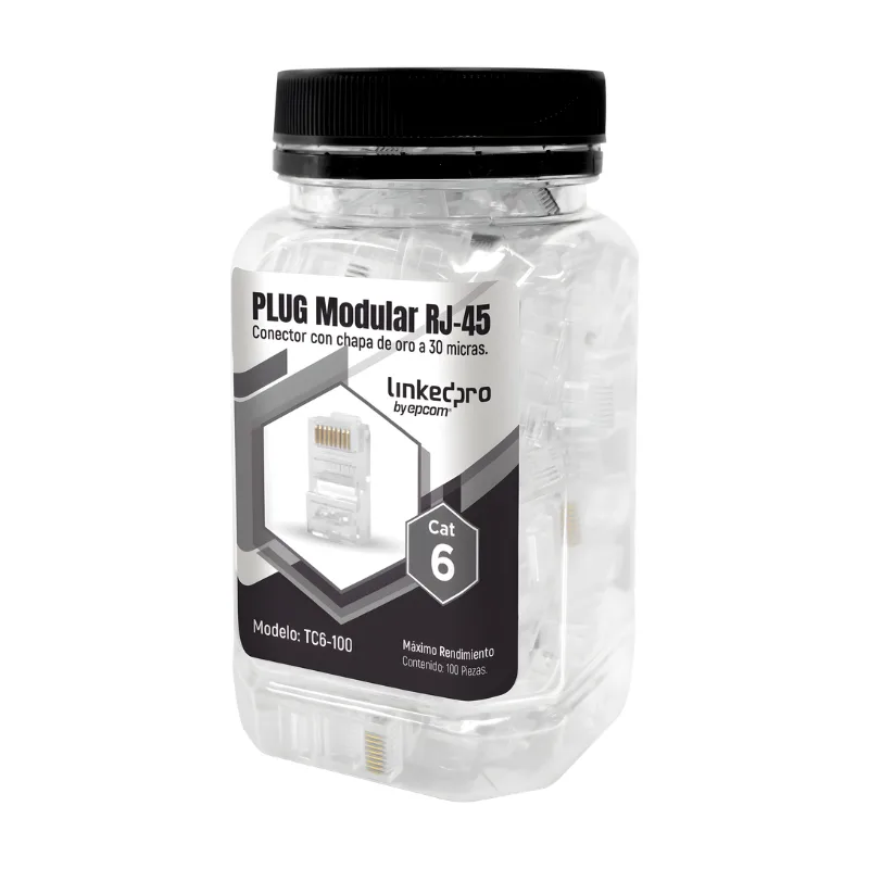Bote con 100 Piezas de Plug Modular RJ45 Cat6 sin Blindaje, Chapado de Oro a 30 Micras ... LinkedPro TC6-100
