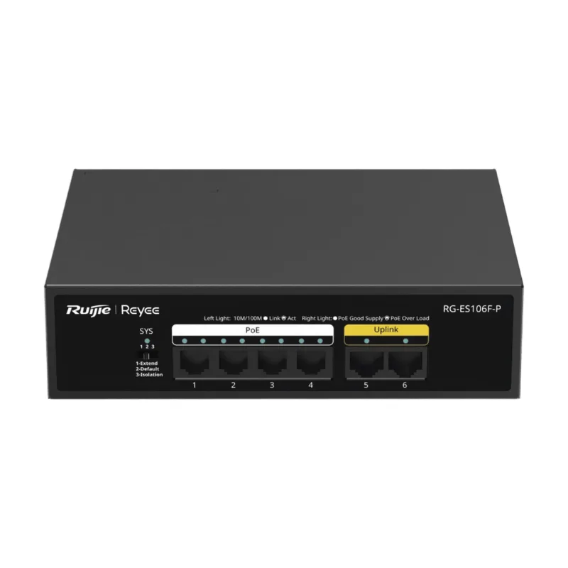 Switch PoE+ no Administrable, 6 Puertos 10 Ruijie RG-ES106F-P