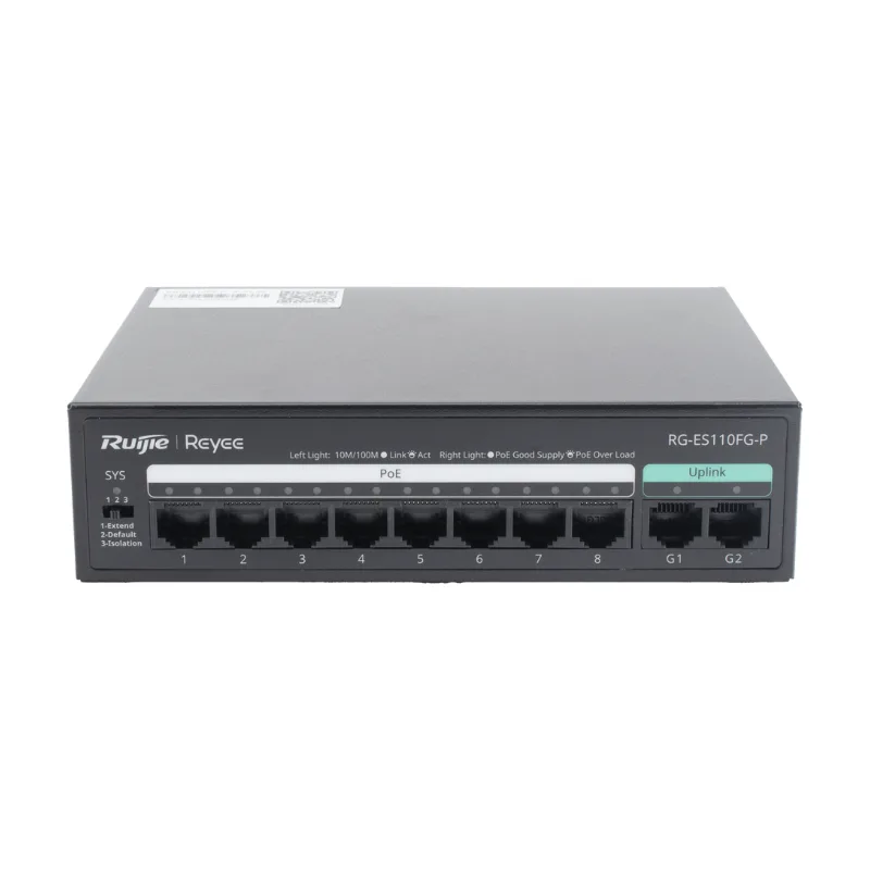 Switch PoE+ no Administrable, hasta 110 Watts, 8 puertos PoE+ 10 Ruijie RG-ES110FG-P