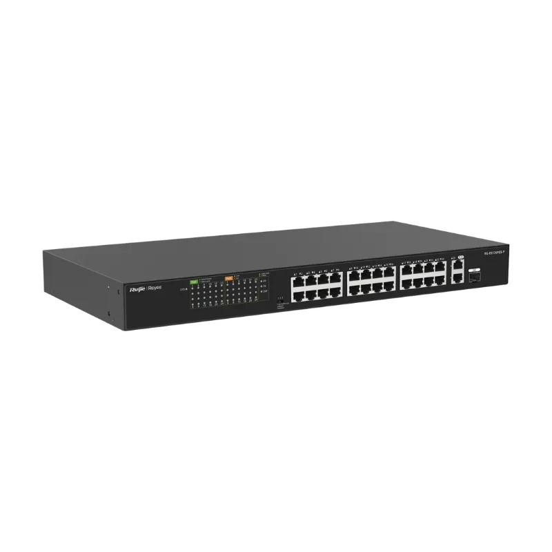 Switch PoE+ no Administrable, hasta 370 Watts Ideal para CCTV, 24 Puertos 10 Ruijie RG-ES126FGS-P
